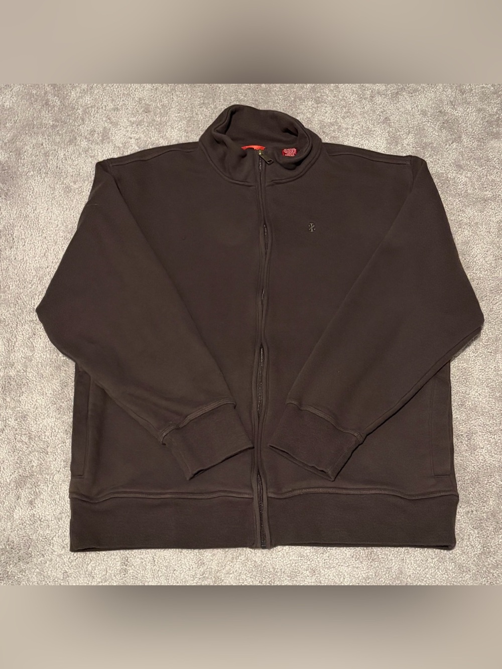 IZOD Men’s Full Zip Brown Sweater Mock Neck Size XL